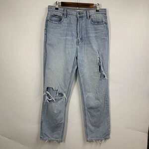 Hidden Jeans Women's High Waist‎ Fray Hem Straight Leg Jeans In Light Wash SZ 30